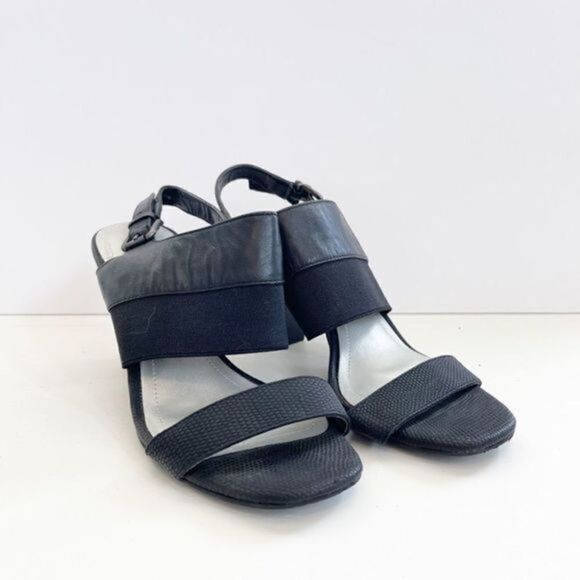 TAHARI Black Leather Sandal Heels Women 8.5 - Picture 5 of 6
